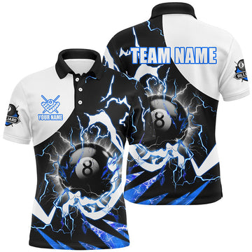Personalized 8 Ball Pool Billiard Shirt Custom Blue Lightning Men's Polo Shirt S-5XL