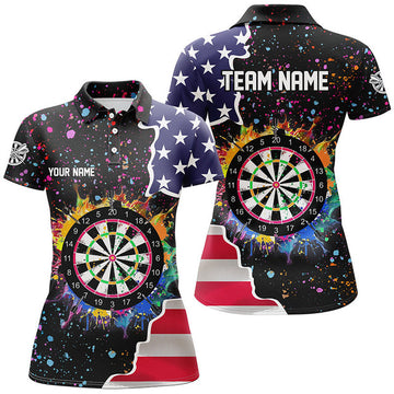 Custom Patriotic Grunge Darts Shirt with US Flag Design Women's Polo Shirts S-5XL