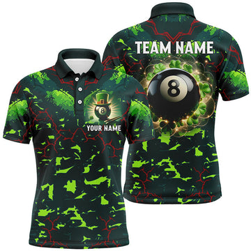Billiard 8 Ball Luckiest Shamrock Personalized St Patrick Day Men's Polo Shirt S-5XL