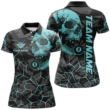 Custom Funny Skull 8 Ball Billiard Pool Shirt Gift Women's Polo Shirts S-5XL