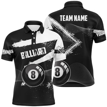 Custom Black Grunge 8 Ball Billiard Shirt S-5XL Men's Polo Shirt