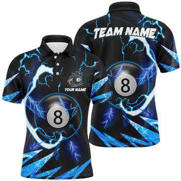 Personalized Blue 8 Ball Pool Thunder Lighting Polo Shirt for Men S-5XL