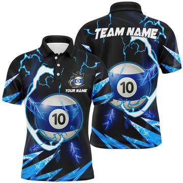 Personalized Blue 10 Ball Pool Thunder Lightning Men's Polo Shirt S-5XL