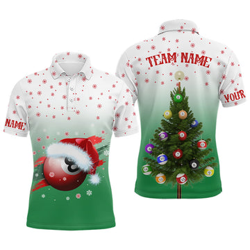 Personalized Funny Christmas Tree Billiard Balls Green 3D Men's Polo Shirt S-5XL