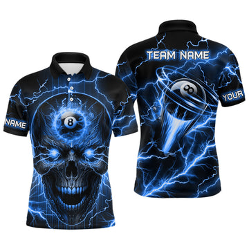 Personalized Skull Billiard Custom Name 8 Ball Pool Men's Polo Shirt S-5XL