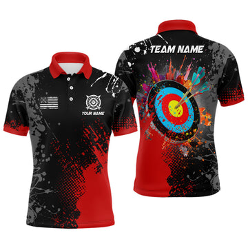Custom Name Personalized Paint Red 3D Target Archery Men's Polo Shirt S-5XL
