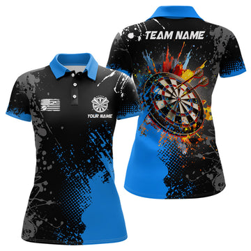 Custom Name Blue Paint Dartboard Shirt for Team Women's Polo Shirts S-5XL