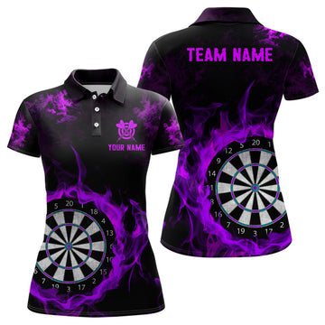 Custom Fire Flame Purple Dartboard Shirt For Team Dart Women's Polo Shirts S-5XL
