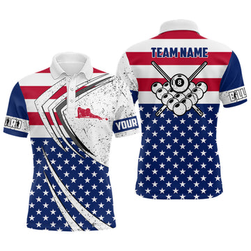 Personalized Billiard Balls American Flag Patriotic Player Mens Polo Shirt S-5XL