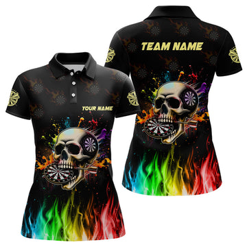 Custom Funny 3D Darts Skull Fire Personalized for Polo Shirts Women S-5XL