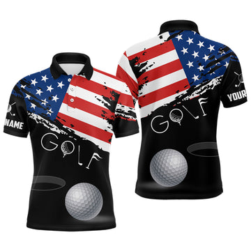 Custom Grunge American Flag 4th of July Golf Gift Men's Polo Shirt S-5XL