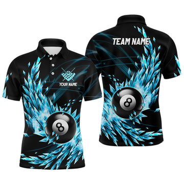 Blue Frozen Ice Men Billiard Personalized 8 Ball Pool Attire Men's Polo Shirt S-5XL