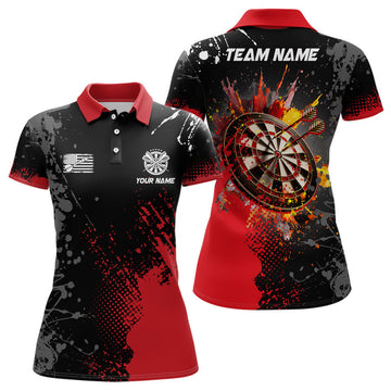 Custom Name Red 3D Dartboard Design Darts Team Attire Women's Polo Shirts S-5XL