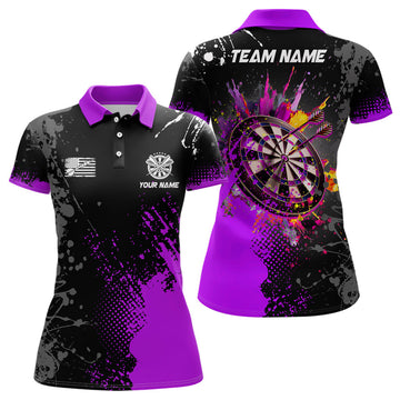 Custom Name Purple 3D Dartboard Team Darts Polo Women's Polo Shirts S-5XL