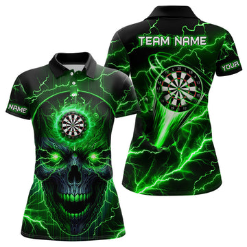 Custom Personalized Green Darts Skull Team League Women's Polo Shirts S-5XL