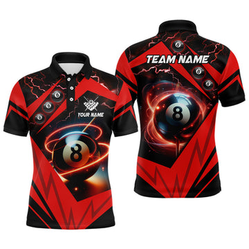 Custom Red 8 Ball Pool Billiard Jersey Team League Men's Polo Shirt S-5XL