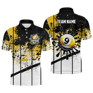 Personalized Billiard 9 Ball Grunge Style Mens Polo Shirt S-5XL