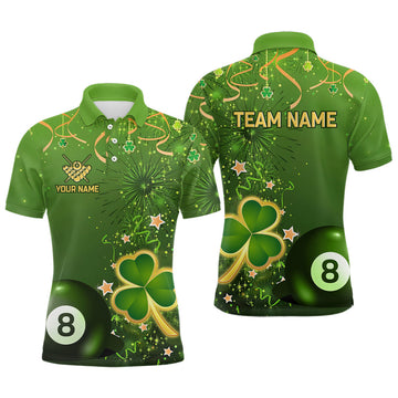 Luckiest Shamrock 3D 8 Ball Pool Billiard St Patrick's Day Men's Polo Shirt S-5XL