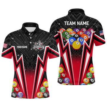Customized Red 3D 8 Ball Billiard Jersey Pool Team League Men's Polo Shirt S-5XL