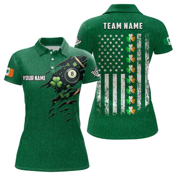 Custom St Patrick's Day American Flag Green Billiard Women's Polo Shirts S-5XL