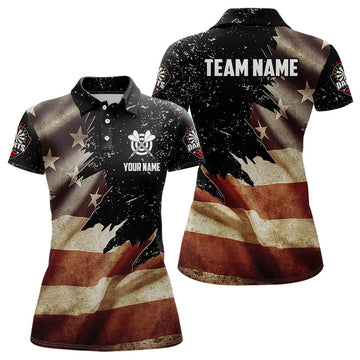 Custom Retro American Flag Dart Design Patriotic Women's Polo Shirts S-5XL