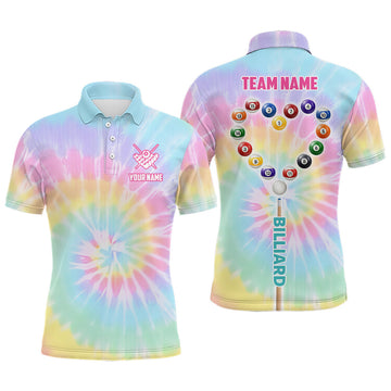 Personalized Colorful Tie Dye Heart Billiard Shirt Men's Polo Shirt S-5XL