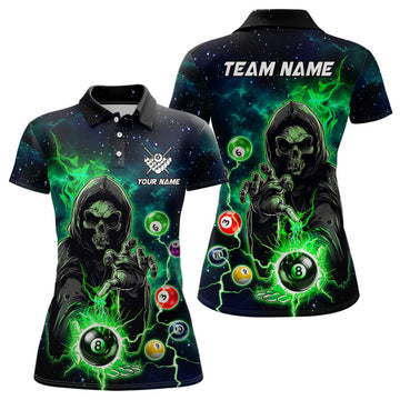 Custom Billiard Skeleton Green Team Shirt League Women's Polo Shirts S-5XL