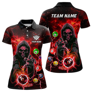 Custom Billiard Team Polo with Red Death Skeleton Design Women's Polo Shirts S-5XL