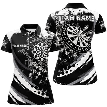 Custom Grunge Black Darts Flame Retro Team Women's Polo Shirts S-5XL