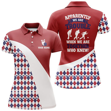 Custom Name Argyle Bowling Shirt for Ladies Bowling League Women's Polo Shirts S-5XL