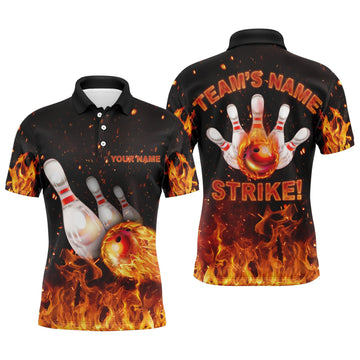 Custom Flames Bowling Shirt for Men Strike Team Fire Polo Shirt Men's Polo Shirt
