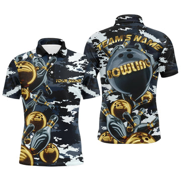 Custom Camo Navy Bowling Team Jersey for Men Men's Polo Shirt S-5XL