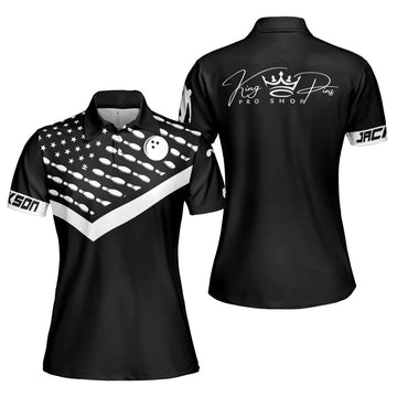 Custom Bowling Pattern American Flag King For Women's Polo Shirts S-5XL