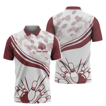Custom Bowling Red 3D Personalized Name Men's Polo Shirt S-5XL