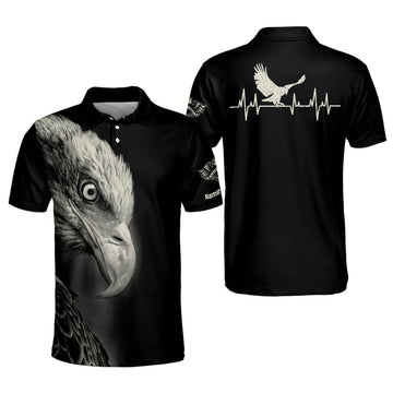 Personalized Independence Day Custom Eagle Heartbeat Men's Polo Shirt S-5XL