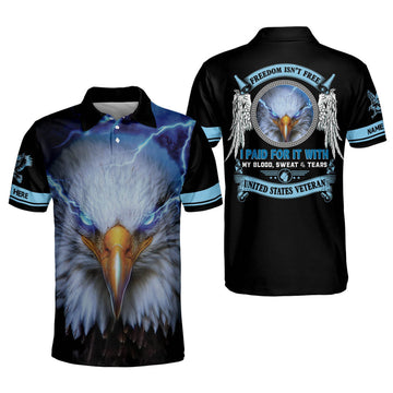 Custom Name Freedom Isnt Free American Eagle Veteran Men's Polo Shirt S-5XL