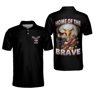 Personalized Name Home Of The Brave American Flag Men's Polo Shirt S-5XL