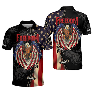 Personalized Name Freedom Eagle Vintage American Flag Men's Polo Shirt S-5XL