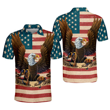 Vintage Freedom Isn't Free American Flag Eagle Men's Polo Shirt S-5XL