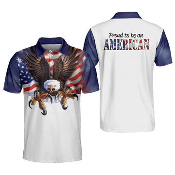 Proud To Be An American US Flag Eagle Patriotic Men's Polo Shirt S-5XL