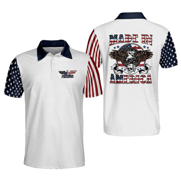 Custom Name American Eagle Independence Day Skull Men's Polo Shirt S-5XL