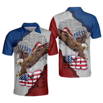 US Flag Eagles Patriotism Sky Idea for Independence Day Men's Polo Shirt S-5XL
