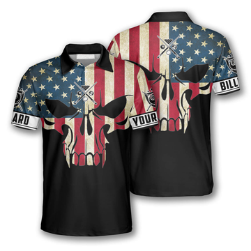 Custom Billiard Retro Skull American Flag Shirt for Men Men's Polo Shirt S-5XL