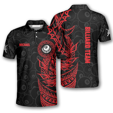 Custom Over Print Red Black Tribal Billiard Team Uniform Men's Polo Shirt S-5XL