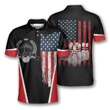 Custom Vintage Bowling American Flag Label Men's Polo Shirt S-5XL