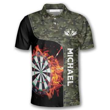 Custom Camouflage Dart Board Fire Flame Shirt for Men Men's Polo Shirt S-5XL