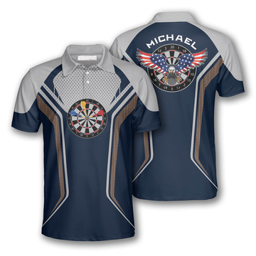 Custom All Over Print Darts Eagle Blue Grey Polo for Men Men's Polo Shirt S-5XL
