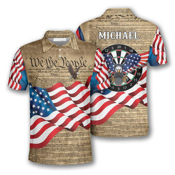 Custom 3D All Over Print Darts Eagle Waving Flag Polo Shirt for Men S-5XL