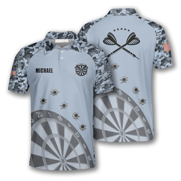 Custom Darts Grey Camouflage Gun Holes Polo Shirt for Men S-5XL