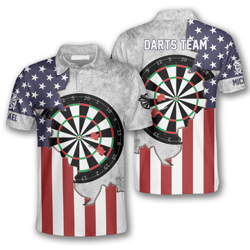 Personalized USA Flag Dart Board Shirt Vintage Dart Gift Men's Polo Shirt S-5XL